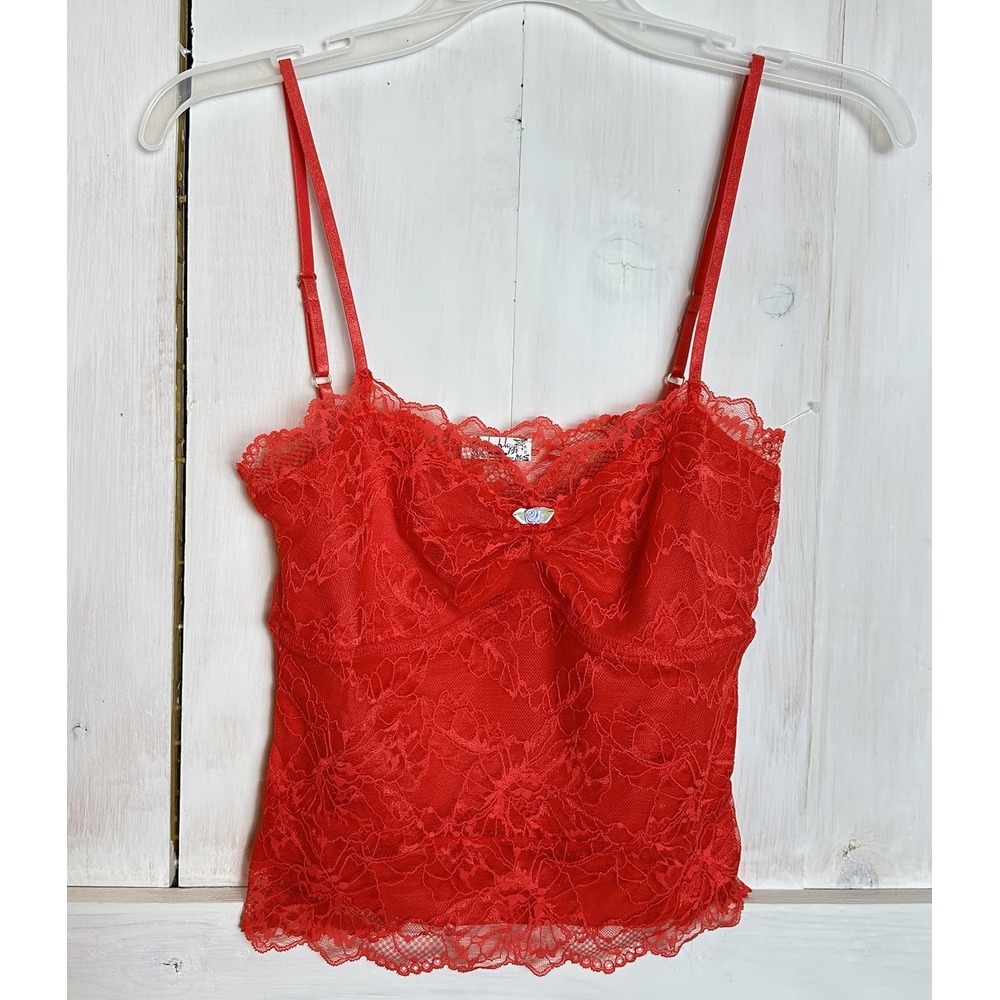 Free People Woman's Lacey Essential Cami Tank Red Rose Size XS New NWOT Y2K Boho - Picture 2 of 11